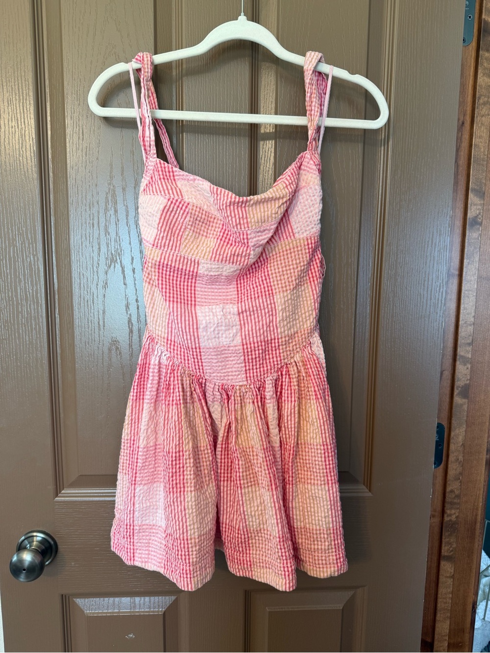 Free People Pink Patchwork Seersucker Mini Dress